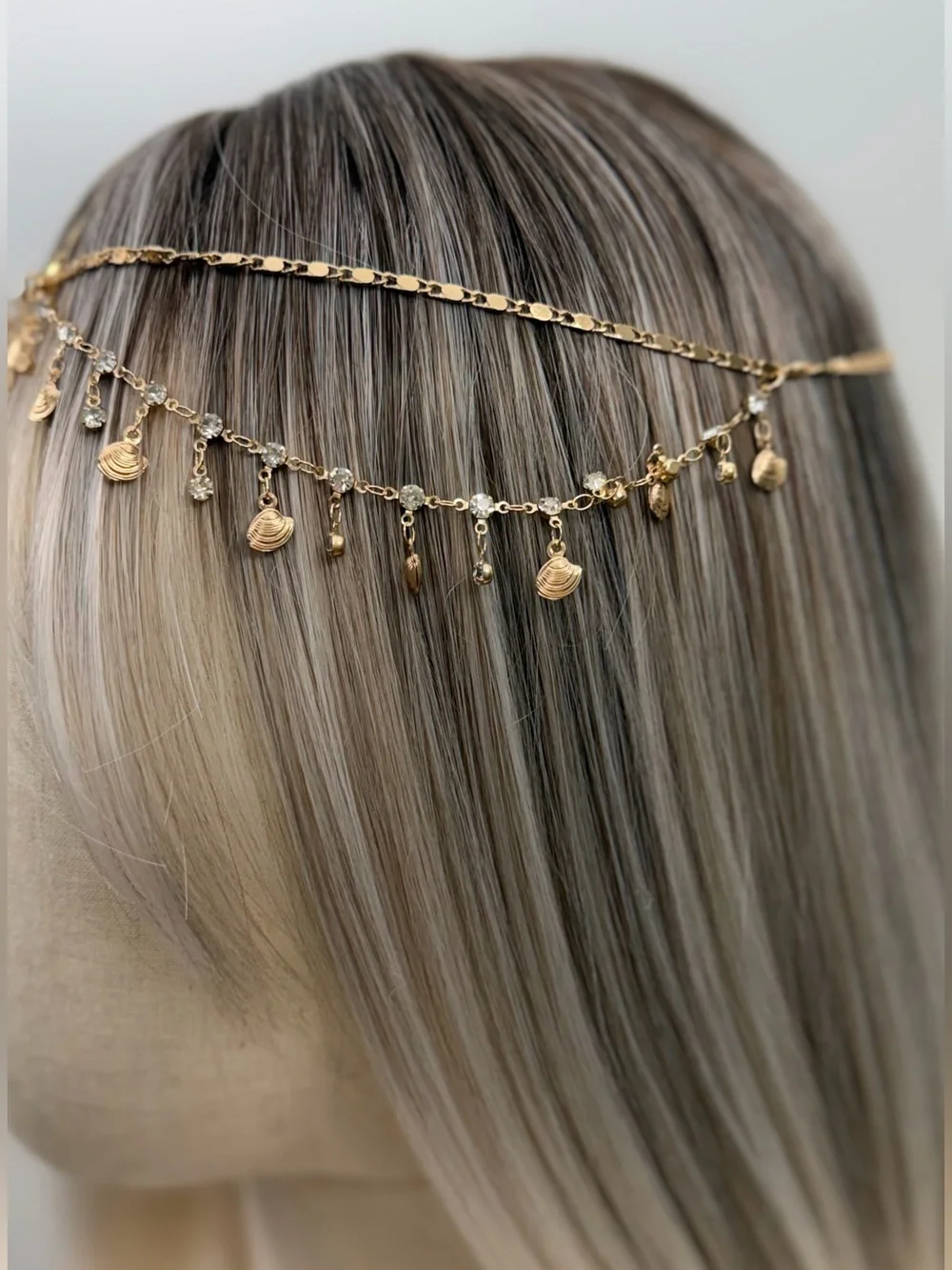 Boho Gold-Tone Head Chain Crystal Coin Headpiece Festival Hair Jewelry Wedding